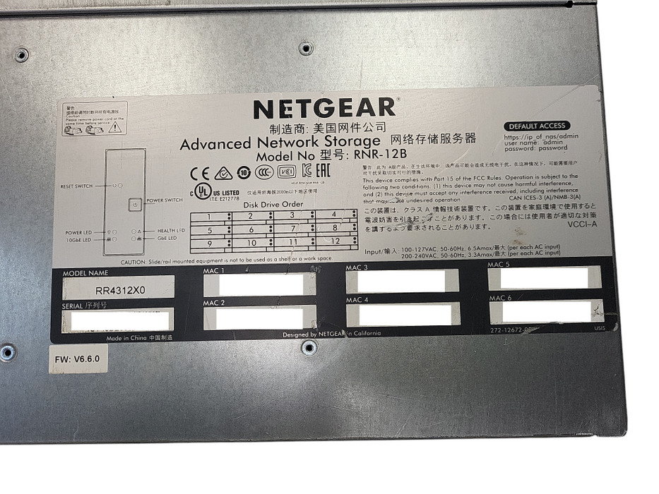 Netgear ReadyNAS RR4312 RNR-12B 2U 12 Bay Network Storage Array No HDDs  $