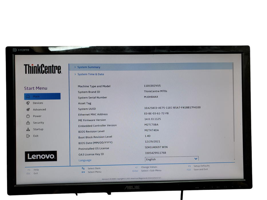 Lenovo ThinkCentre M70S SFF, i5-10400, 8GB DDR4, No HDD, No OS