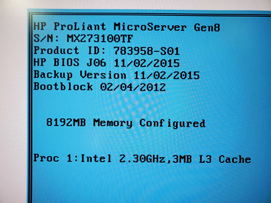 HPE ProLiant MicroServer Gen8 Xeon E3-1220L V2 @2.30GHz 8GB DDR3