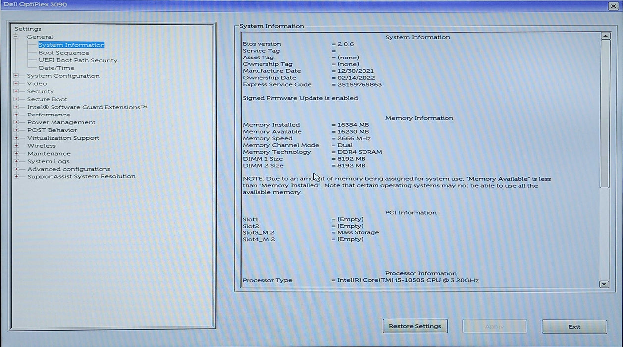 DELL OptiPlex 3090 SFF, Core i5-10505 3.20GHz, 16GB DDR4, 256GB NVMe