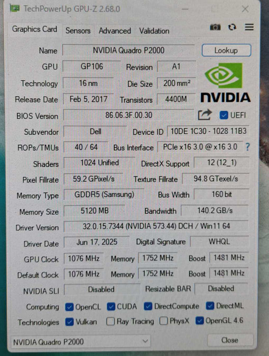 NVIDIA Quadro P2000 5GB GDDR5 Graphics Card | 4x DisplayPort )