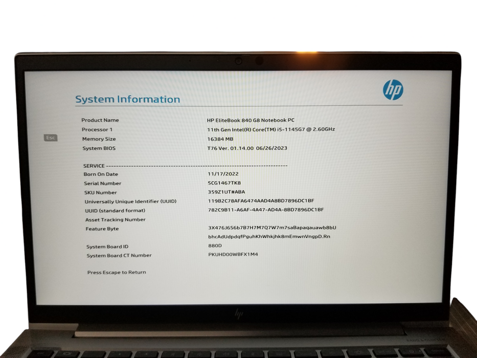 HP EliteBook 840 G8 Core i5-1145G7 @2.60 GHz vPRO 16GB RAM 256GB NVMe  Lap200