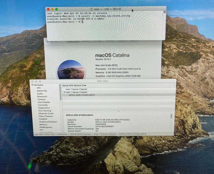 Apple Mac Mini Late 2012 Intel Core i5-3210M@2.50GHz 8GB RAM 500GB HDD
