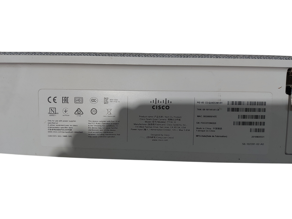 Cisco TTC8-10 Spark Webex Conference Room Quad Camera CS-QUADCAM v01