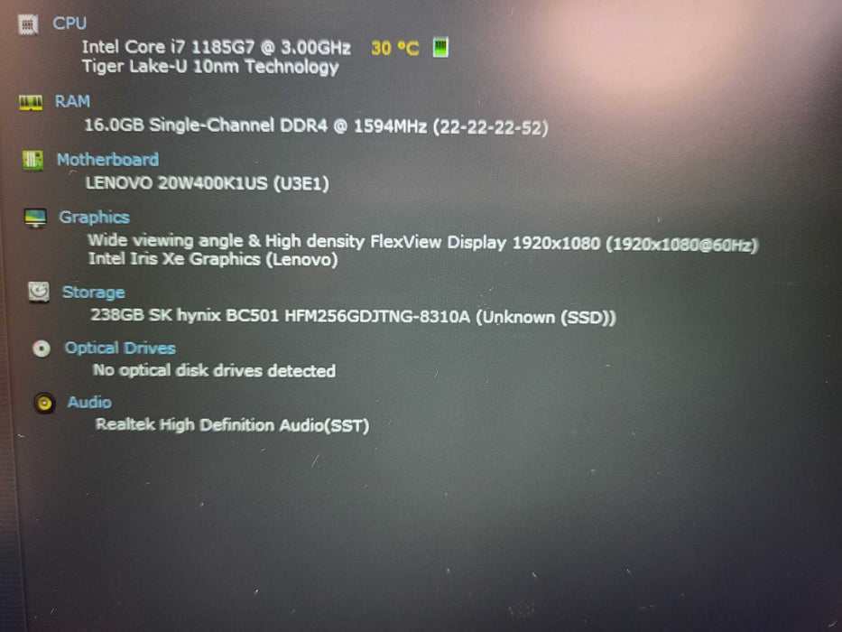 Lenovo ThinkPad T15 Gen 2 Core i7-1185G7@2.8GHz 16GB RAM 256GB SSD $ Lap200