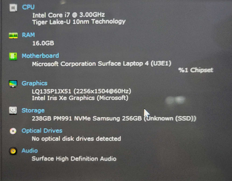 Microsoft Surface Laptop 4 1951, i7-1185G7 3.00GHz, 16GB DDR4, 256GB NVMe Q_ Lap200