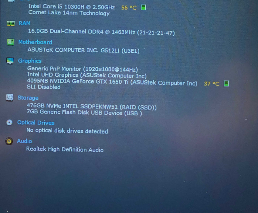 Asus ROG STRIX G512LI i5-10300H GTX 1650 Ti 4GB GPU 16GB RAM 512GB SSD READ  Lap200