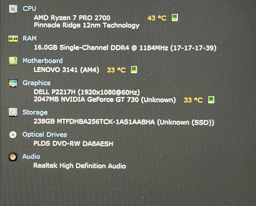 Lenovo ThinkCentre M725s, Ryzen 7 PRO 2700, 16GB DDR4, GT 730, 256GB NVMe