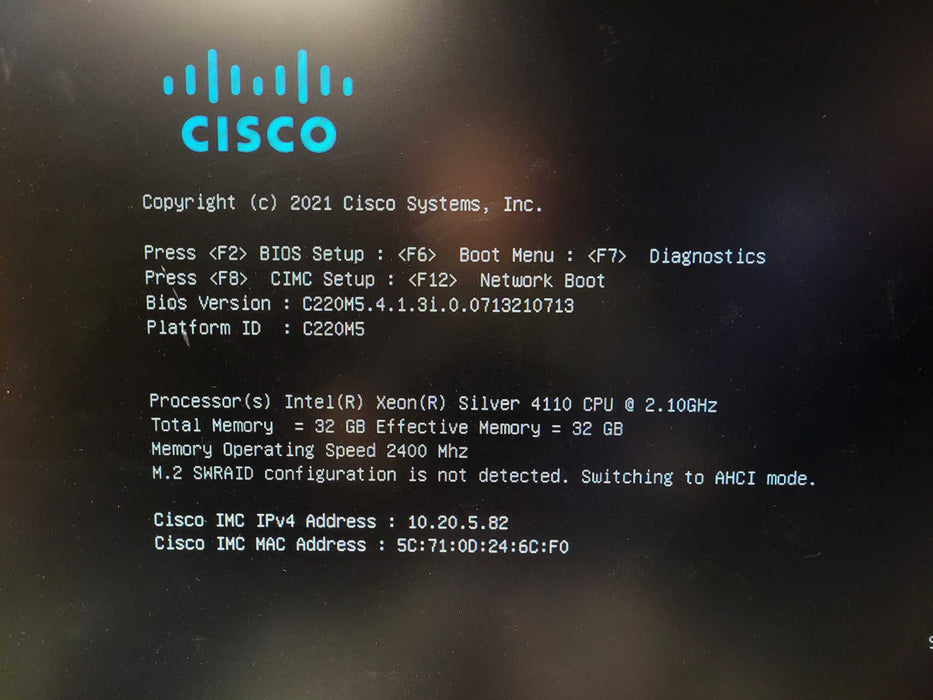 Cisco UCS C220 M5 1U 2.5" Server Silver 4110 @ 2.1GHz 32GB DDR4 MegaRAID $