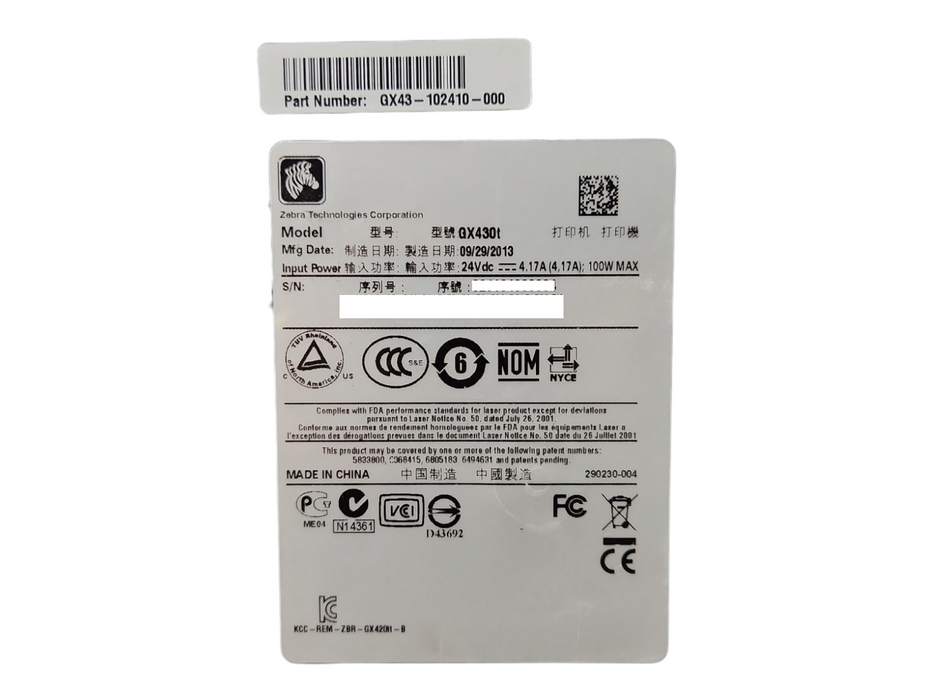 Zebra GX430T Thermal Transfer label Printer | GX43-102410-000