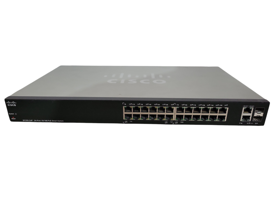 Cisco SF200-24P 24 Port 10/100 Fast Ethernet (12x PoE) Web Managed Smart Swit !