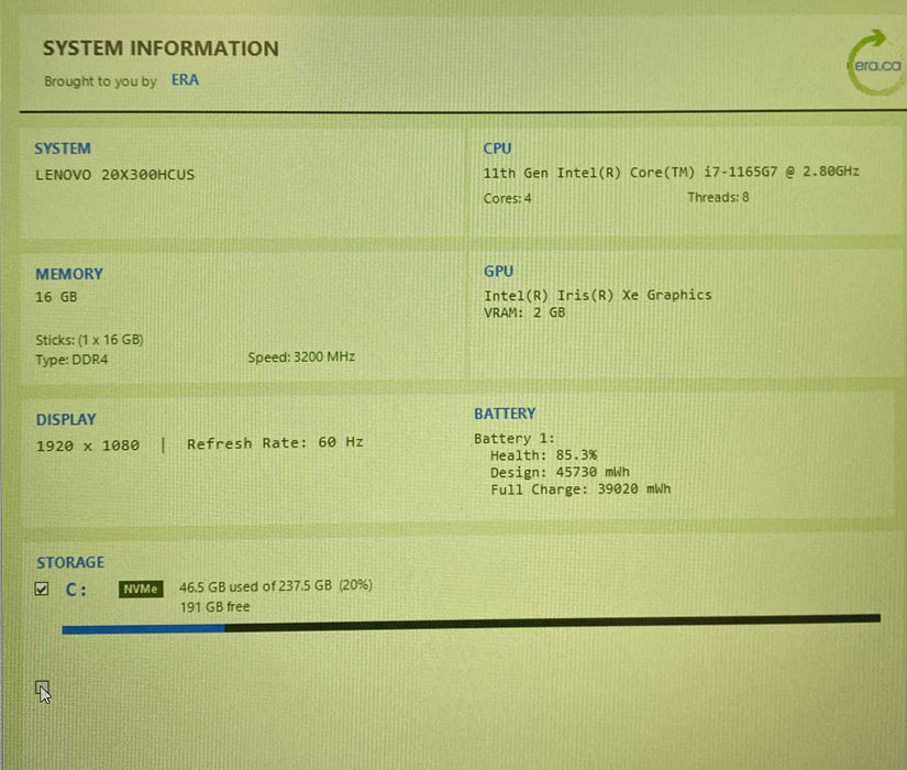 Lenovo ThinkPad L15 Gen 2 Core i7-1165G7@2.80GHz 16GB RAM 256GB SSD  Lap200