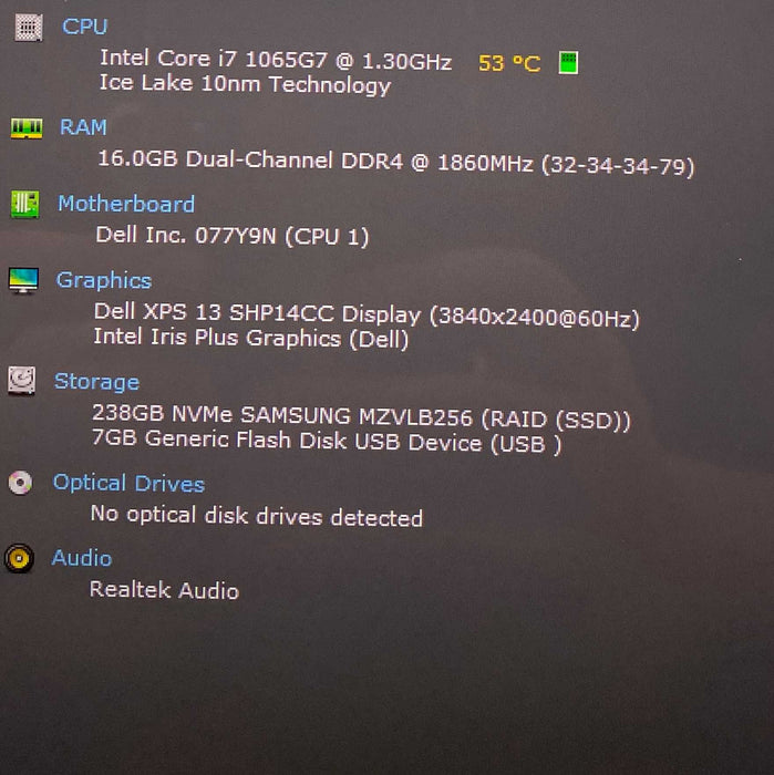 Dell XPS 13 9300 4K TOUCH Core i7-1065G7@1.30GHz 16GB RAM 256GB SSD Q Lap200
