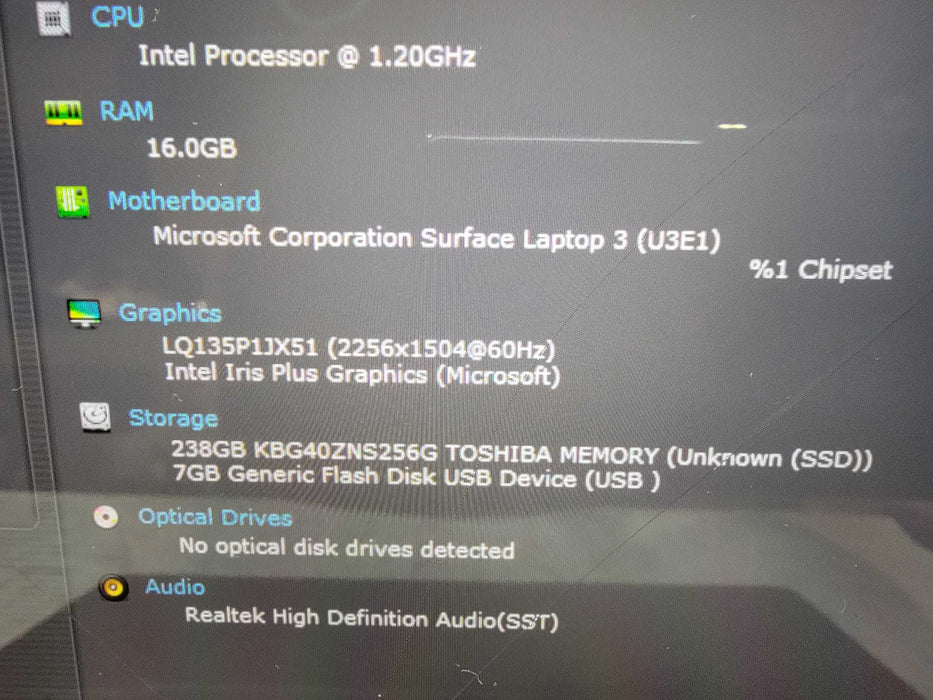 MS Surface Laptop 3 1868 | 4-Core i5-1035G7 @1.2GHz 16GB RAM 256GB SSD - READ Q Lap200