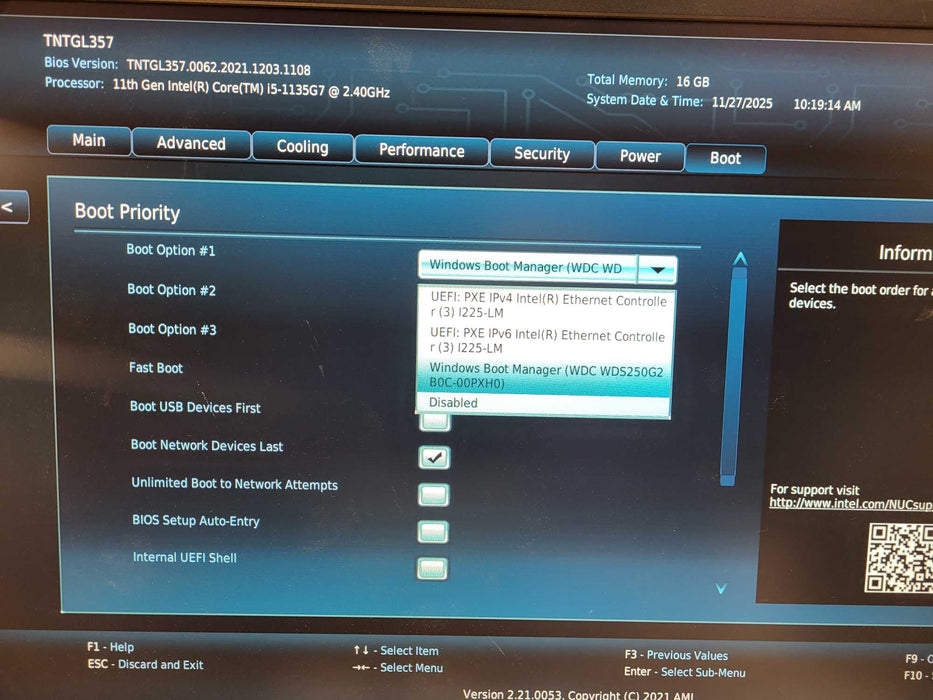 Intel NUC 11 NUC11TNi5 | Intel Core i5-1135G7, 16GB DDR4, 250GB NVMe No AC $