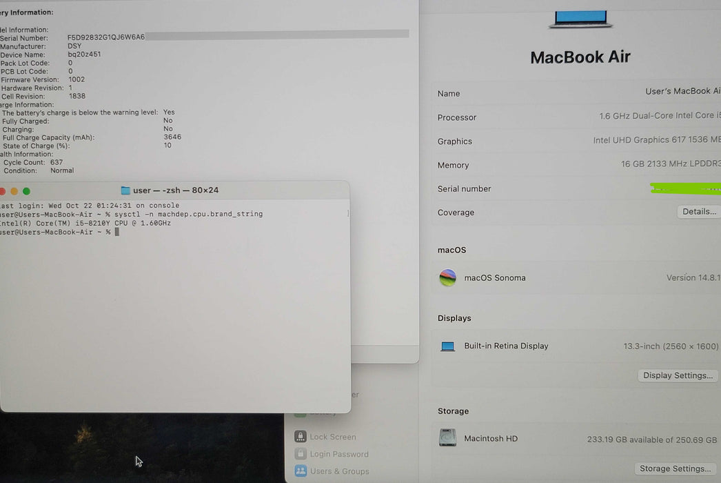 Apple MacBook Air 2019 13" i5-8210Y 16GB RAM 250GB SSD  β