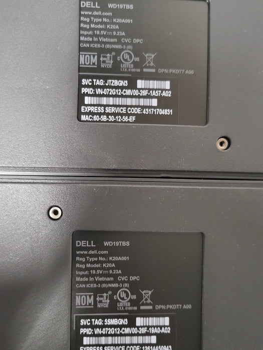 Lot of 2x OpenBox Dell WD19TBS K20A Thunderbolt USB-C Docking Station, READ _
