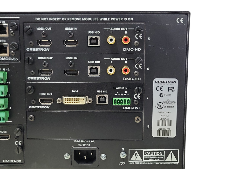 Crestron DM-MD8X8 8x8 Media Switcher 4x DMC-C, 1x DMCO-55, 2x DMC-HD, READ _