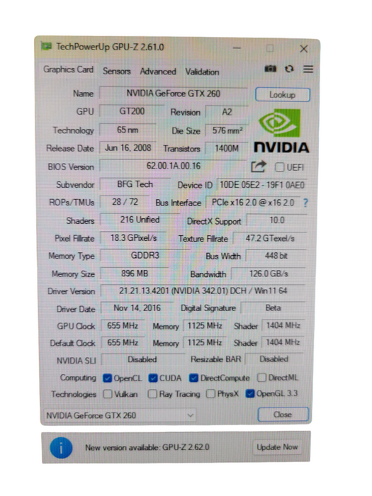 BFG NVIDIA GTX260 MAXCORE 896MB PCIE %