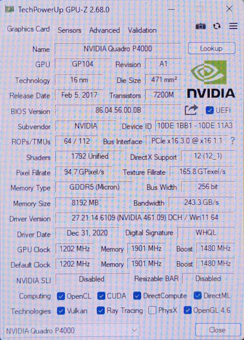 NVIDIA Quadro P4000 8GB GDDR5 Graphics Card - 4xDisplay Port