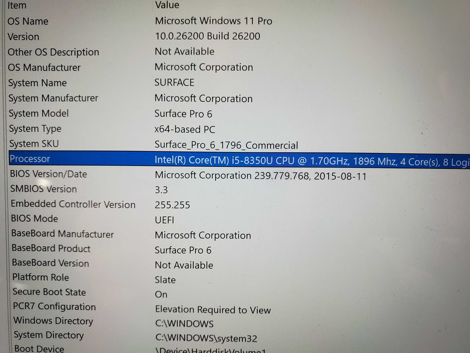 Microsoft Surface Pro 6 (1796) - i5-8350U, 16GB RAM, 256GB SSD )  Lap200