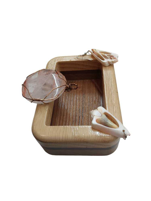 Decrotive Jewelery Box with Sea Shell Earring and Salt Rock Polished Pendant =
