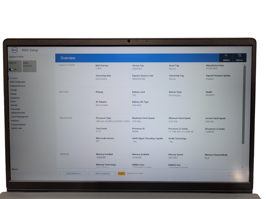 Dell Inspiron 15 3520 i7-1255U 16GB DDR4 256GB SSD READ  ! Lap200