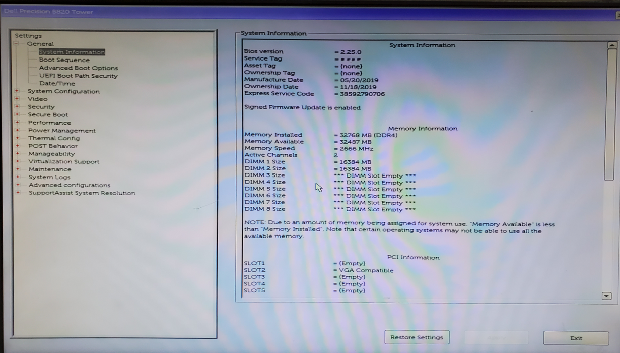 Dell Precision 5820 - Xeon W-2133, 32GB DDR4, Quadro M2000 - No HDD