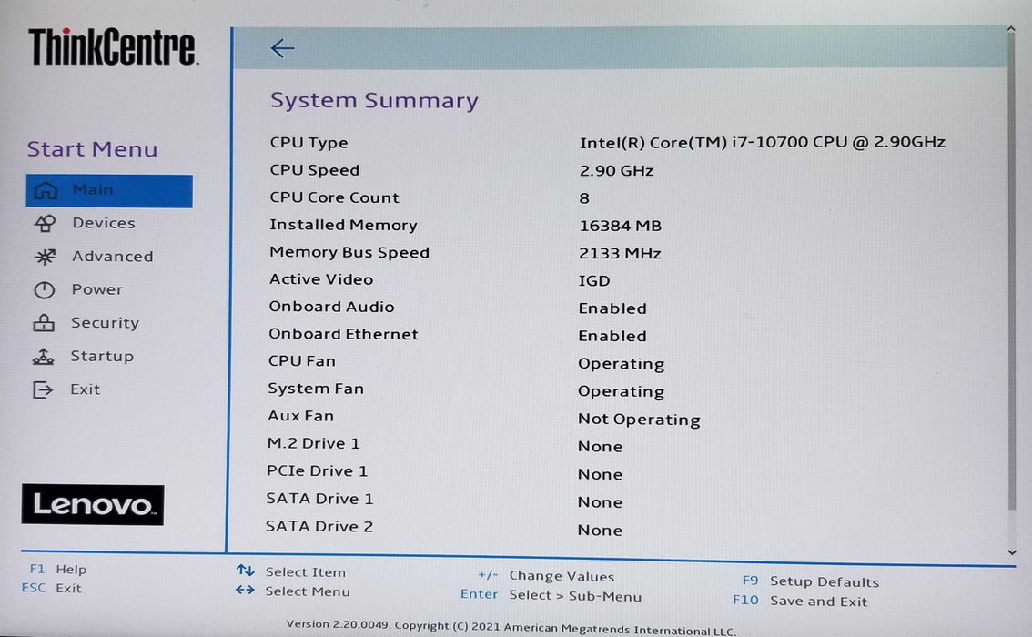 Lenovo ThinkCentre M70t Tower Intel i7-10700 CPU 2.90GHz 16GB RAM No HDD