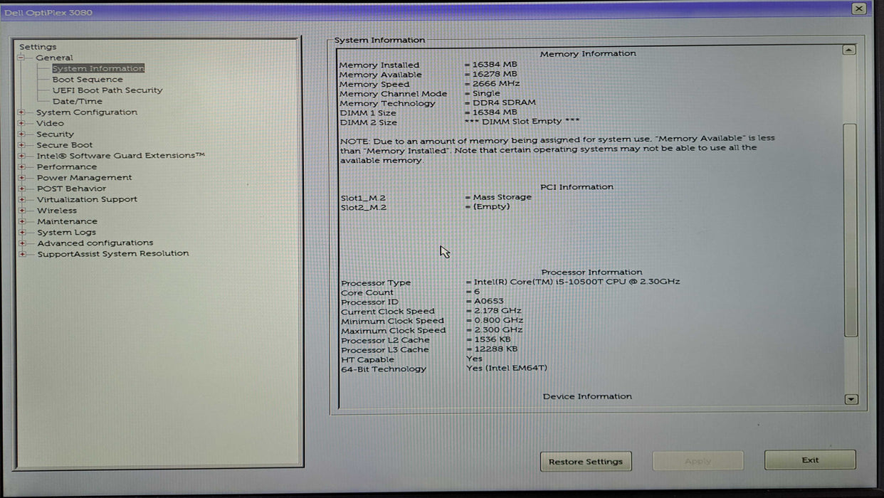 Dell OptiPlex 3080 Micro | Intel i5-10500T @2.30GHz, 16GB DDR4, 256GB NVMe
