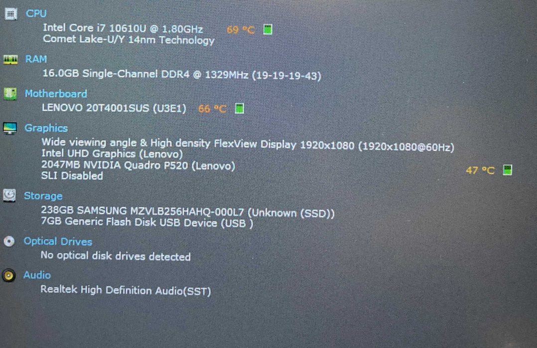 Lenovo ThinkPad P15s Gen 1 i7-10610U QUADRO P520 2GB GPU 16GB RAM 256GB SSD Q Lap200