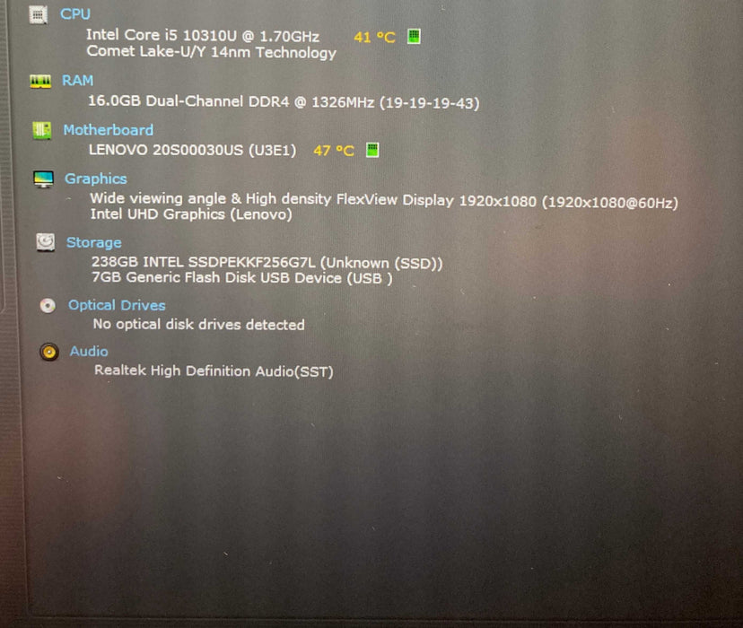Lenovo ThinkPad T14 Gen 1 Core i5-10310U@1.70 vPRO 16GB RAM 256GB SSD READ  Lap200