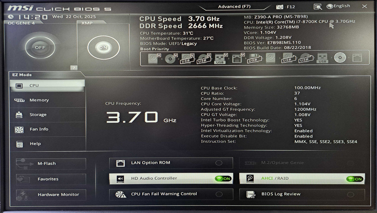 Custom PC | MSI Z390-A PRO, Intel i7-8700K CPU, 32GB DDR4, EVGA 750W PSU )