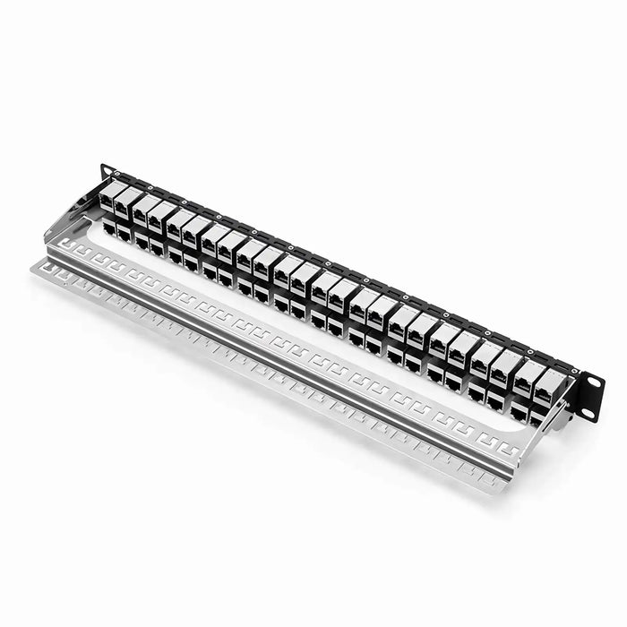 FS.COM 48-Port Cat6 Shielded Patch Panel 1U Rack Mount C6P-S48FT1U Ethernet Q