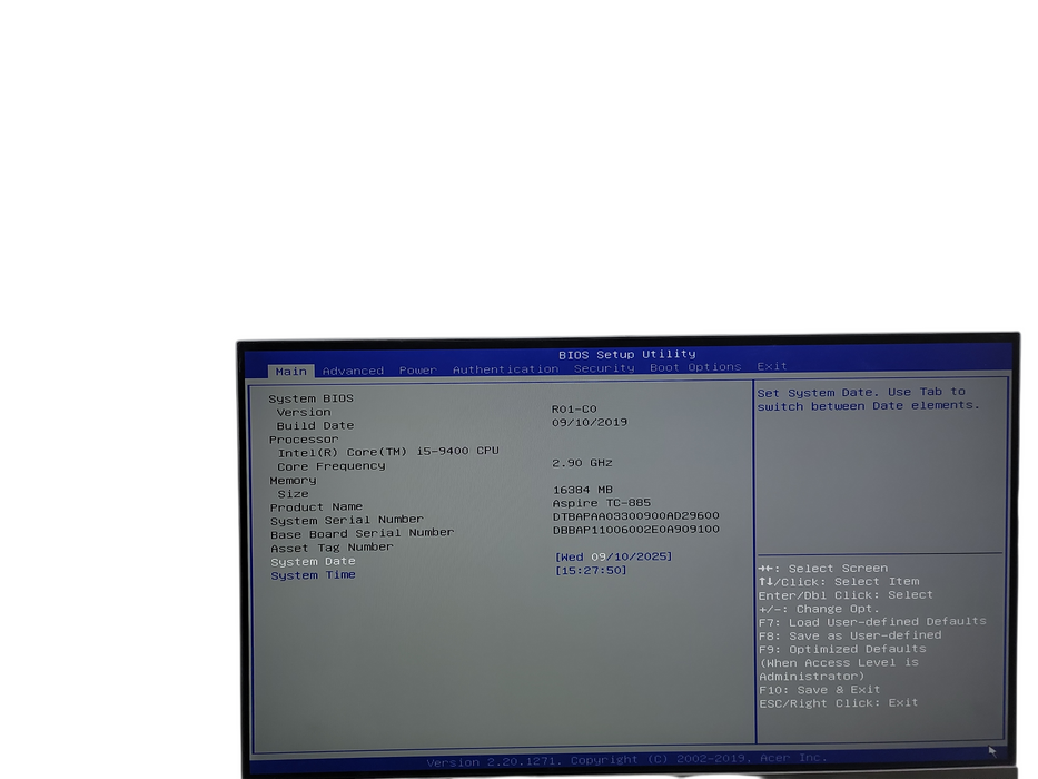 Acer Aspire TC - 885  i5 - 9400 @ 2.90GHz 16GB DDR4 Ram Qθ