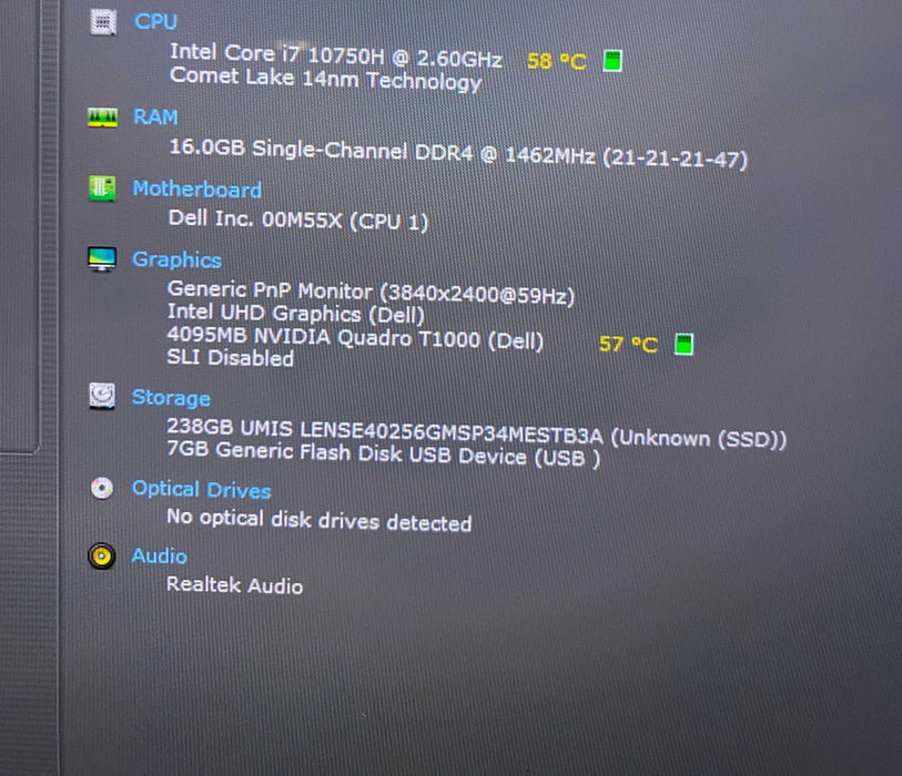 Dell Precision 5550 4K TOUCH i7-10750H QUADRO T10004GB GPU 16GB 256SSD READ  Lap200