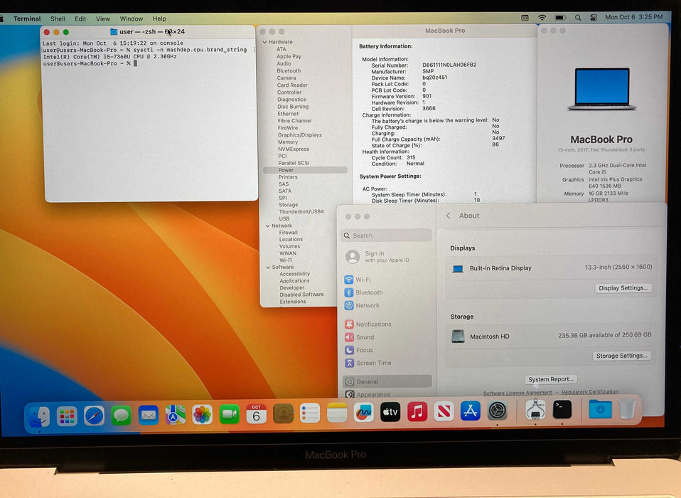 Apple MacBook Pro 13 2017 i5-7360U 16GB 256SSD FRENCH No Power Adapter READ