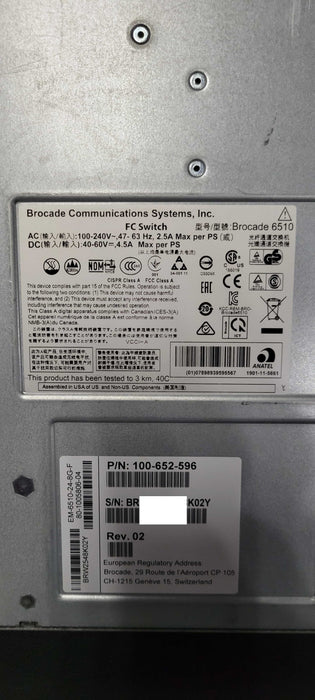 Brocade EMC2 DS-6510B Brocade 6510 48-Port 24-Port Active FC Switch, 2x PSU _