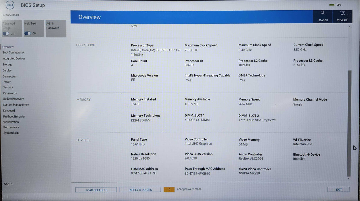 DELL Latitude 3510 , i5-10210U 1.60GHz, 16GB DDR4, 256GB NVMe, MX230  Lap200