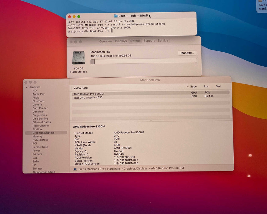 Apple MacBook Pro 16' 2019 i7-9750H Radeon Pro 5300M 16GB RAM 512SSD READ!
