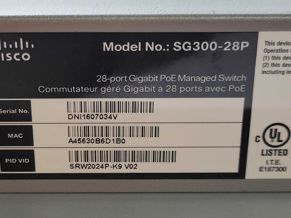 Cisco SG300-28P 28-Port Gigabit PoE Managed Switch SRW2024P-K9 Q_