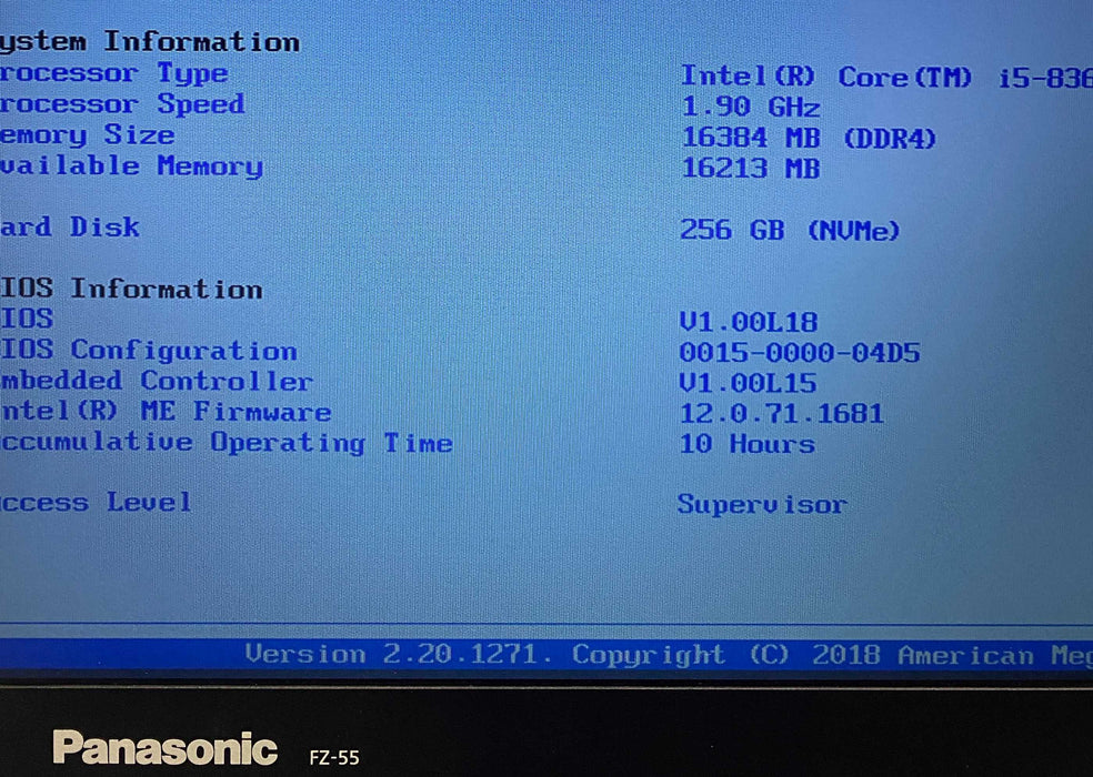 Panasonic ToughBook FZ-55 i5-8365U@1.60GHz 16GB RAM 256GB SSD 10 Hrs.