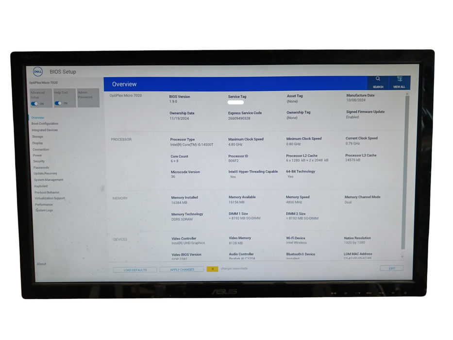 Dell Optiplex Micro 7020 Intel i5-14500T @1.70Ghz 16GB DDR5 1TB NVMe