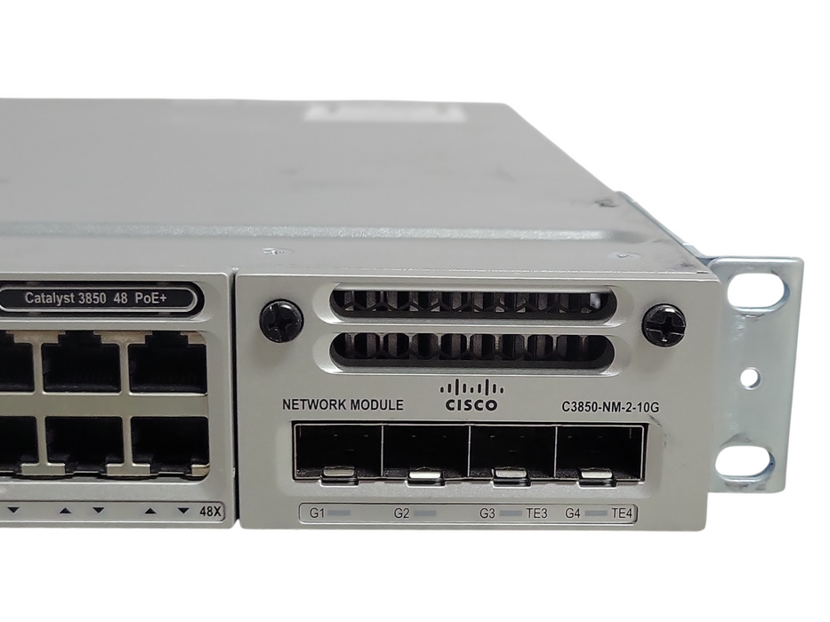 Cisco WS-C3850-48F-L 48 Port PoE+ Gigabit Switch w/ C3850-NM-2-10G, 1x PSU _