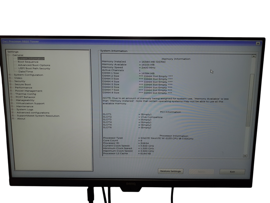 Dell Precision 5820 Xeon W-2133 @3.60GHz 16GB DDR4 | NO HDD