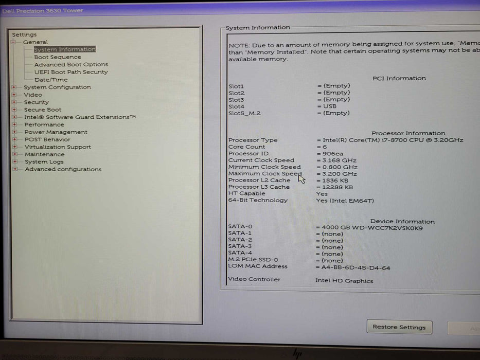 Dell Precision 3630, Core i7-8700 3.20GHz, 16GB DDR4, 4TB HDD _