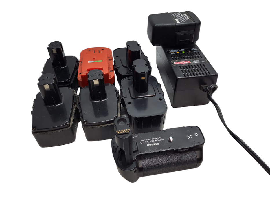 Assorted equipment / Device batteries with one fast charger- See Pics &