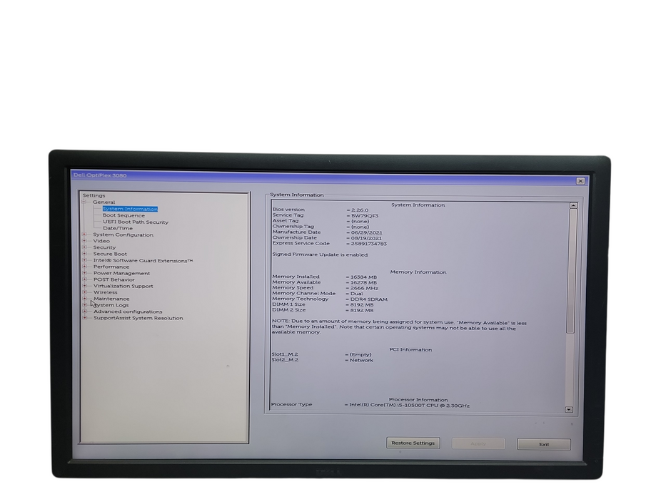 Dell OptiPlex 3080 Micro i5 - 10500T @ 2.30GHz 16GB DDR4 Ram No HDD  Q