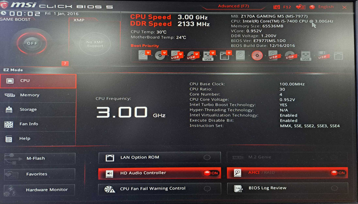 MSI Z170A GAMING M5 Motherboard w/ Intel Core i5-7400 CPU + I/O Shield )