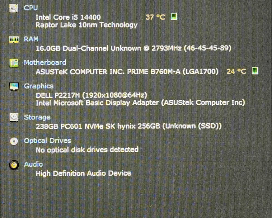 Custom PC, ASUS PRIME B760M-A, i5-14400, 16GB DDR5, 256GB NVMe